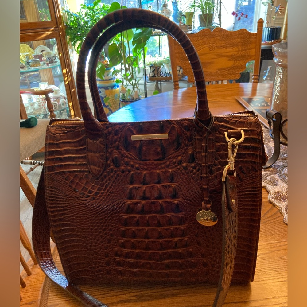 Brahmin Melbourne Croc embossed Pecan with Gold Hardware